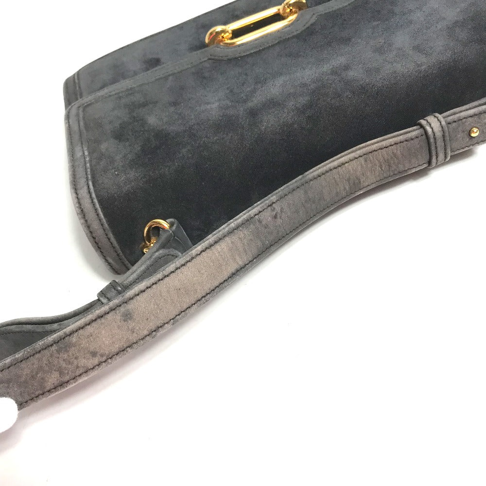 HERMES Vintage Fons Belle 24 Shoulder Bag, Suede, Women's, Gray/Navy
