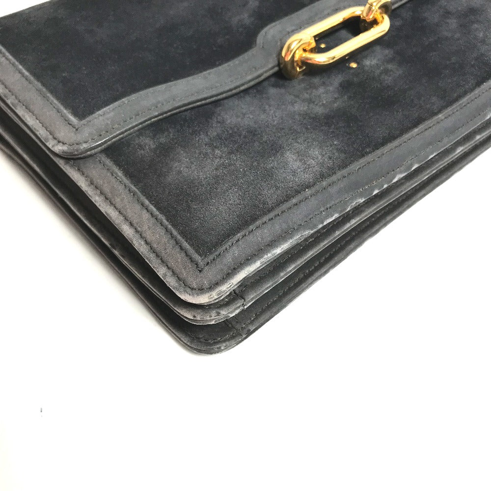 HERMES Vintage Fons Belle 24 Shoulder Bag, Suede, Women's, Gray/Navy