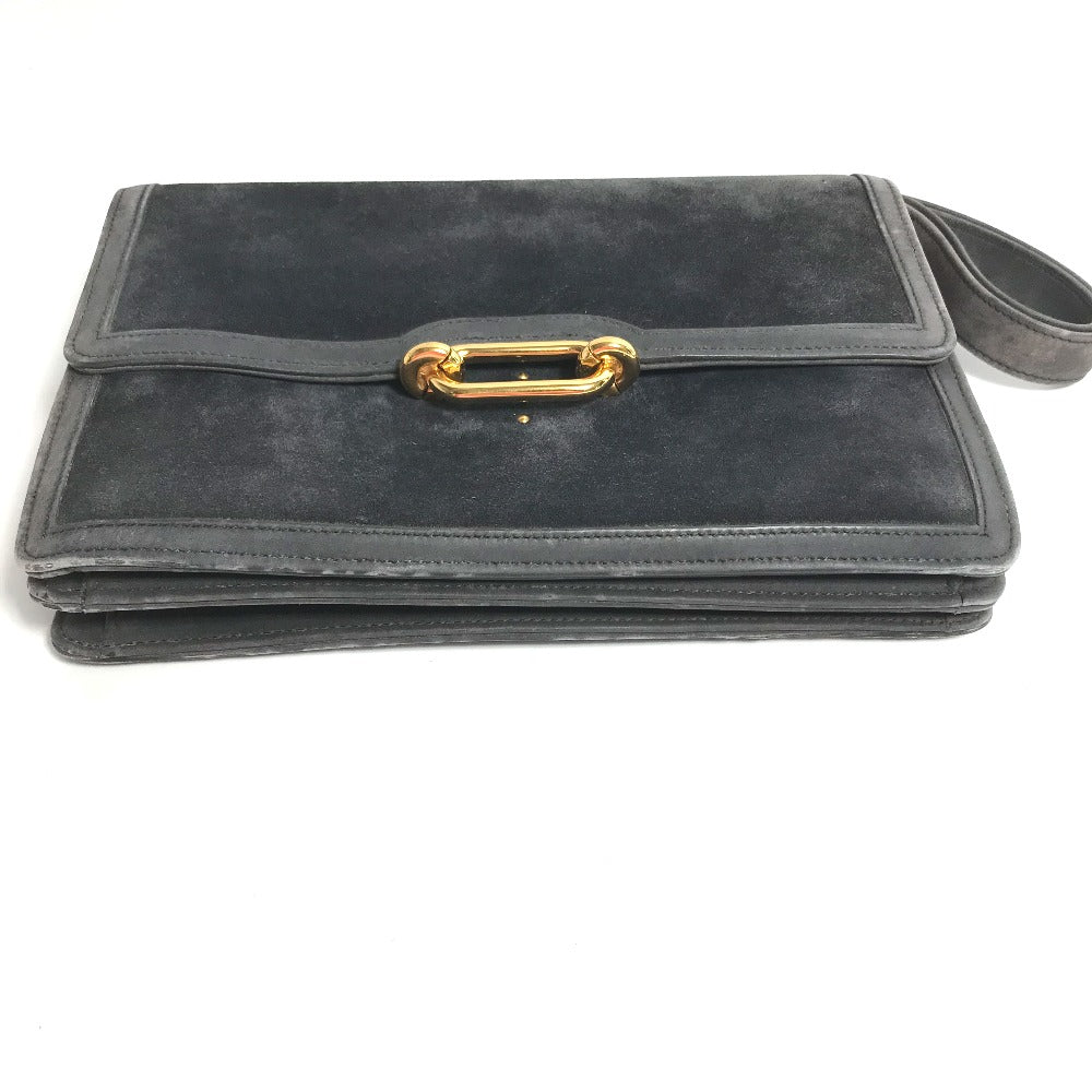 HERMES Vintage Fons Belle 24 Shoulder Bag, Suede, Women's, Gray/Navy