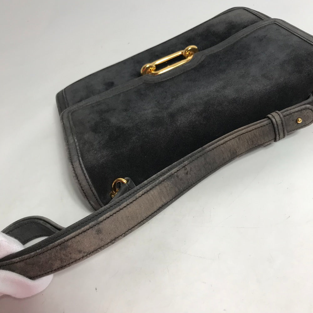 HERMES Vintage Fons Belle 24 Shoulder Bag, Suede, Women's, Gray/Navy
