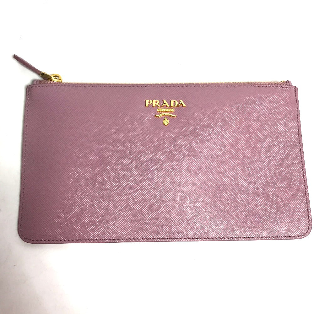 PRADA ロゴ メイクポーチ 化粧 フラットポーチ ポーチ サフィアーノレザ－ レディース ピンク系