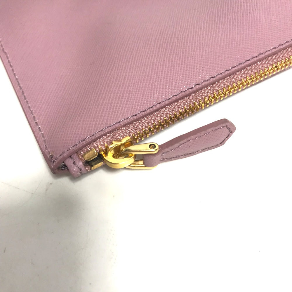 PRADA ロゴ メイクポーチ 化粧 フラットポーチ ポーチ サフィアーノレザ－ レディース ピンク系