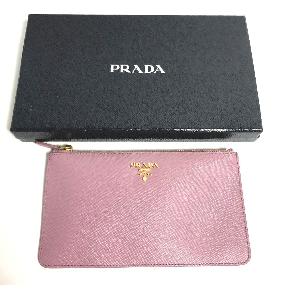 PRADA ロゴ メイクポーチ 化粧 フラットポーチ ポーチ サフィアーノレザ－ レディース ピンク系