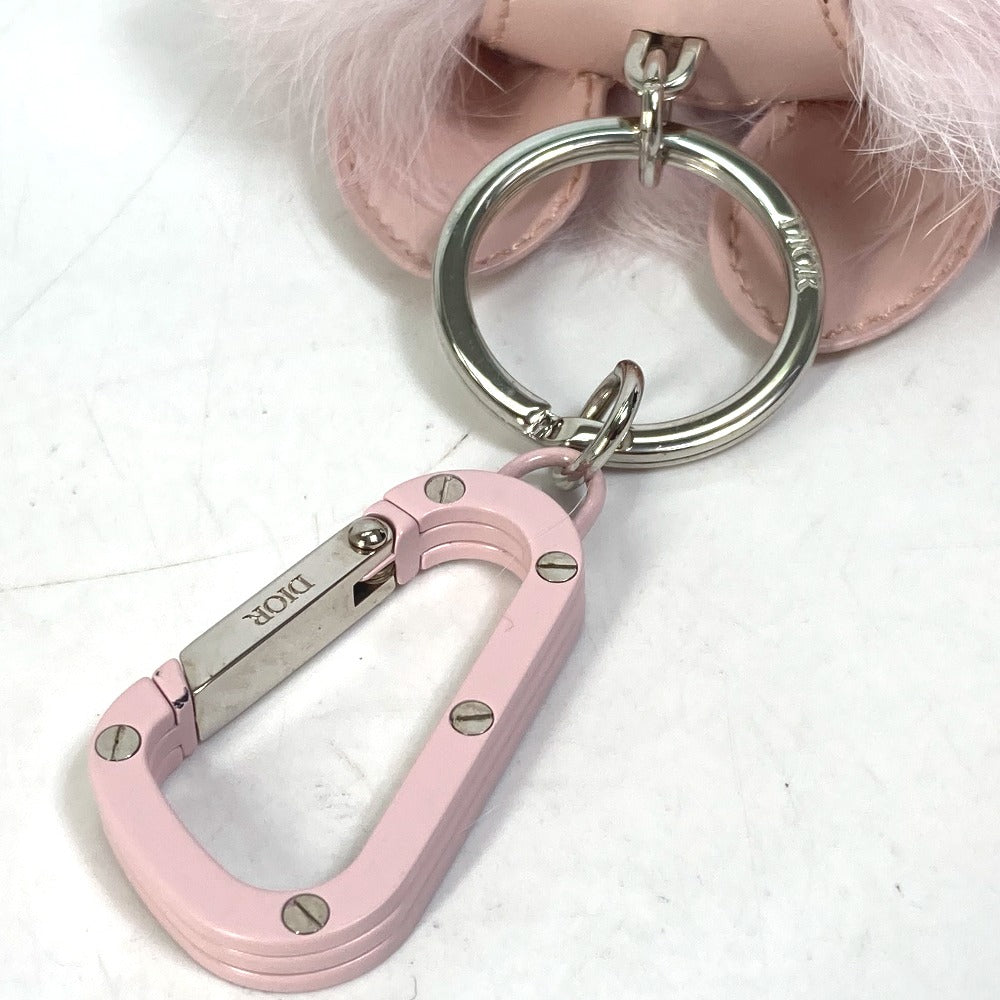 Dior Cookie Dog Animal Bag Charm Carabiner Keychain Leather Unisex Pink
