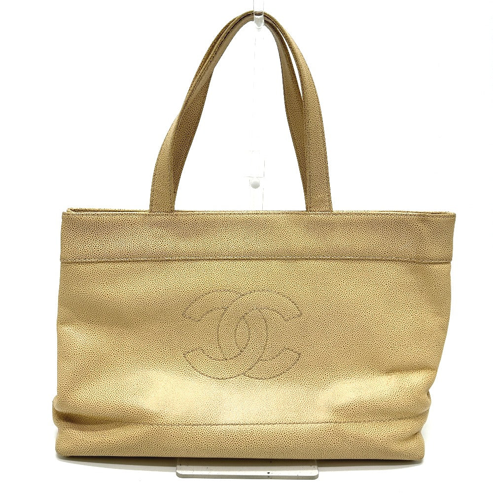 CHANEL Shoulder Bag, Coco Mark, CC Tote Bag, Caviar Skin, Women's, Beige