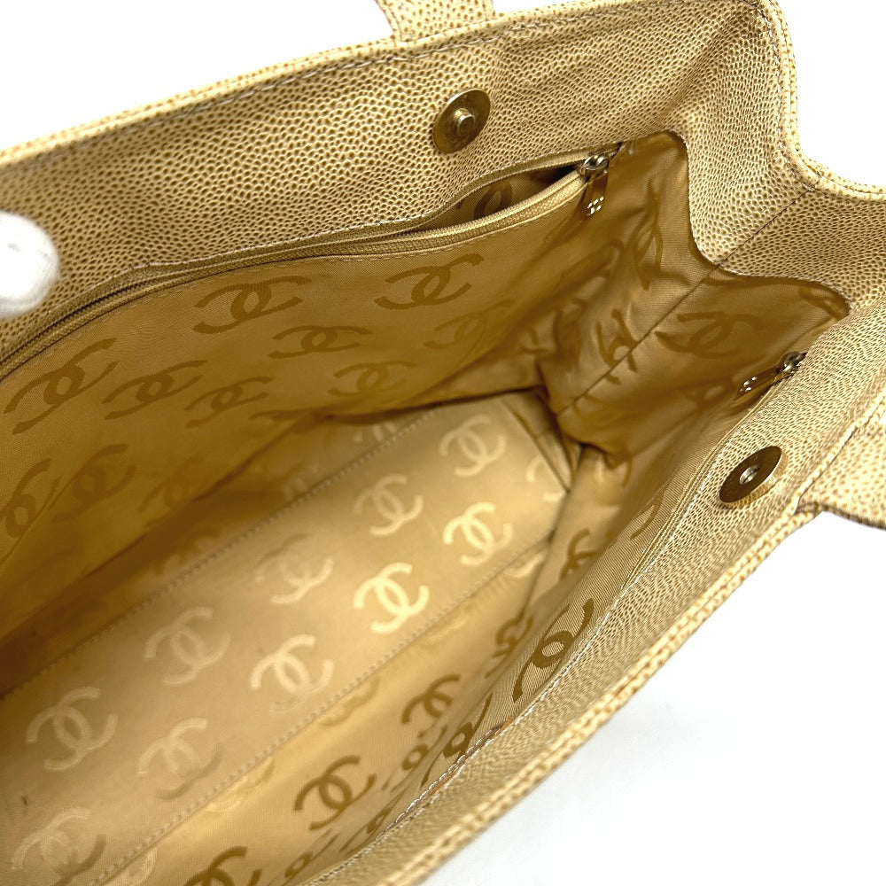 CHANEL Shoulder Bag, Coco Mark, CC Tote Bag, Caviar Skin, Women's, Beige