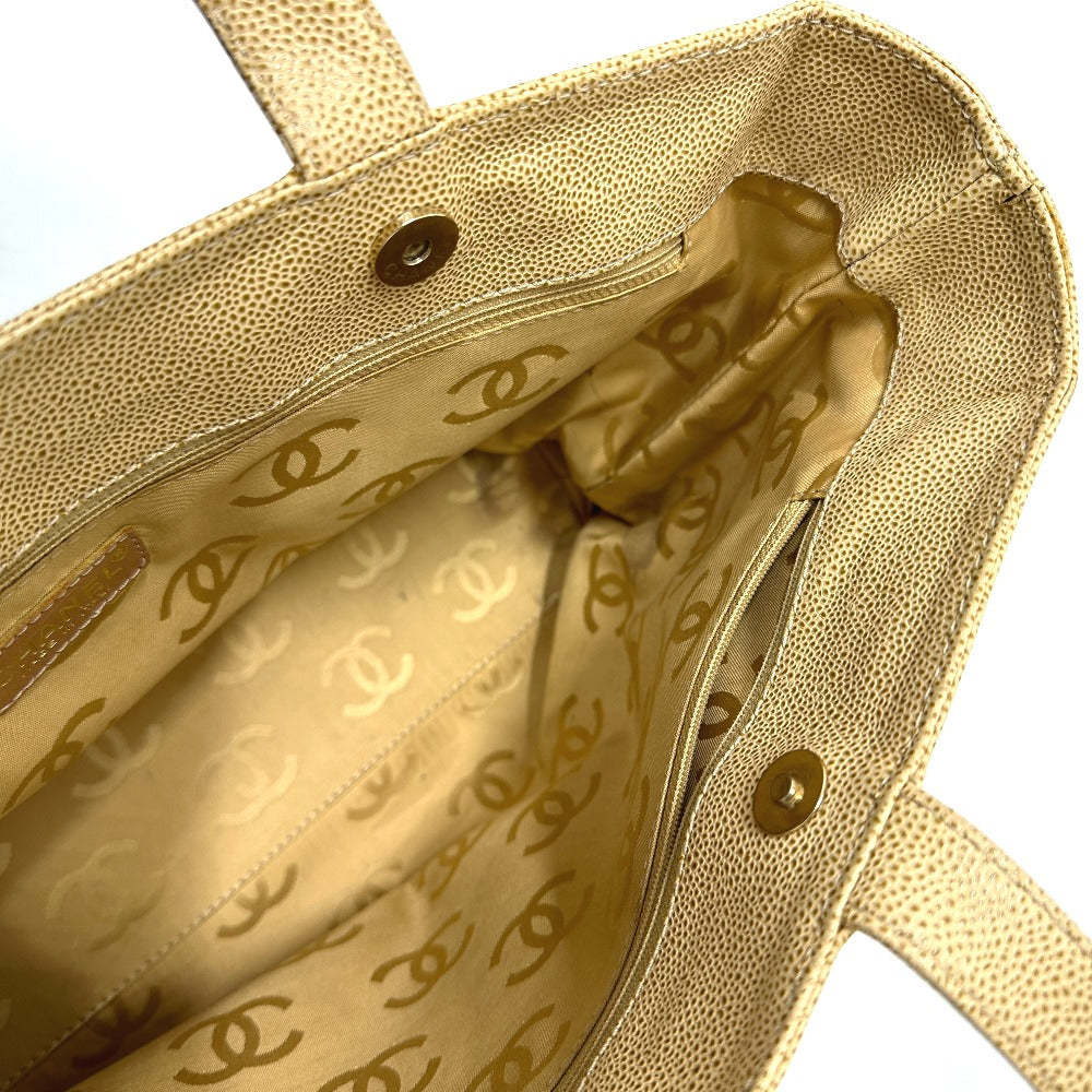 CHANEL Shoulder Bag, Coco Mark, CC Tote Bag, Caviar Skin, Women's, Beige