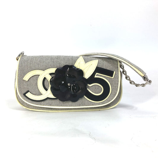 CHANEL No.5 CC カメリア ココマーク チェーン カバン 肩掛け ショルダーバッグ キャンバス レディース グレー系