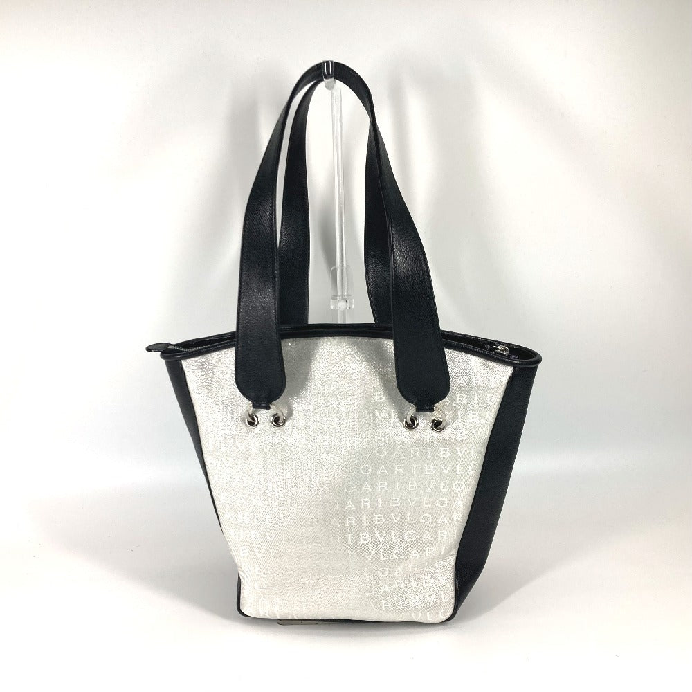BVLGARI Logomania glitter two-tone tote bag, shoulder bag, canvas/leather, women's, white