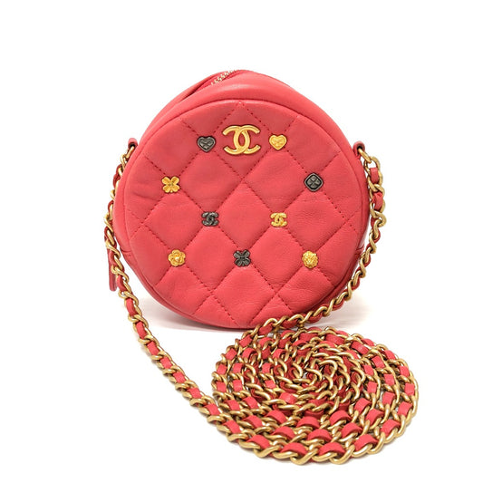 CHANEL CC Coco Mark Matelasse Mini Round Chain Bag, Pouch, Shoulder Bag, Lambskin, Women's, Pink