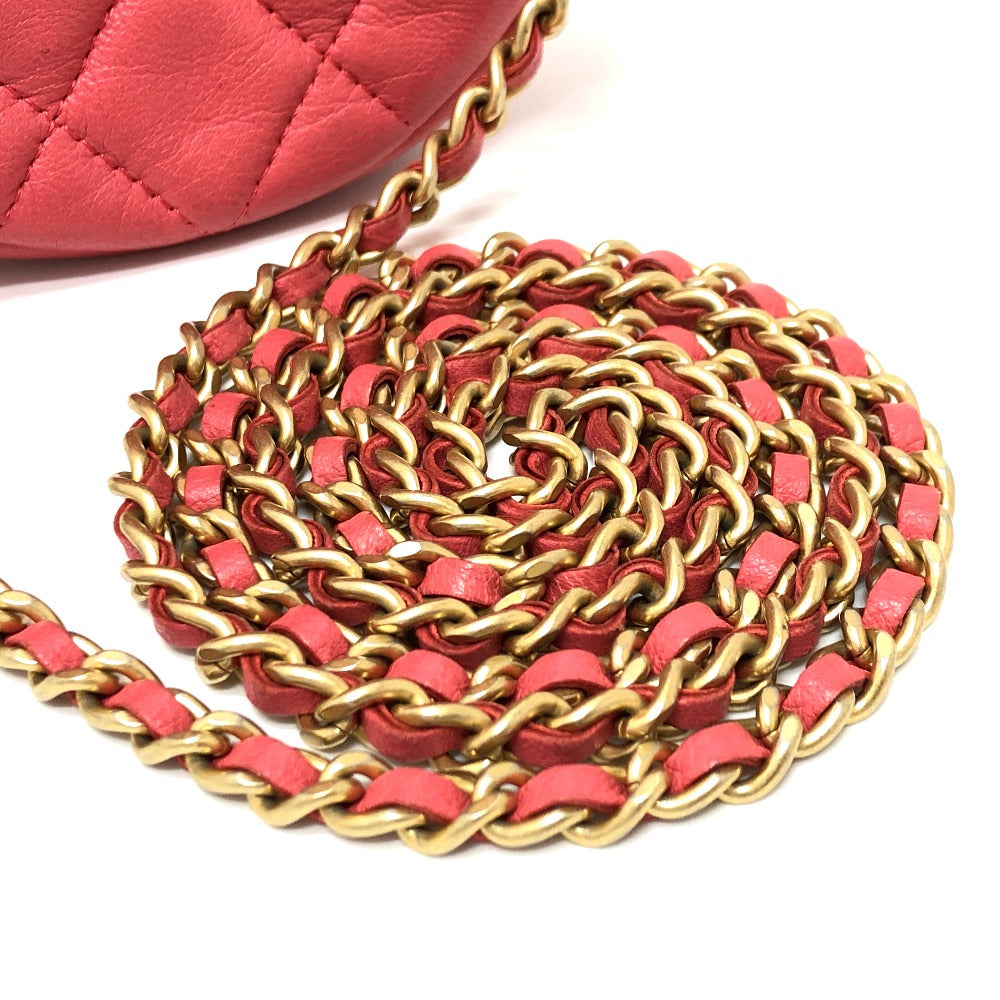 CHANEL CC Coco Mark Matelasse Mini Round Chain Bag, Pouch, Shoulder Bag, Lambskin, Women's, Pink
