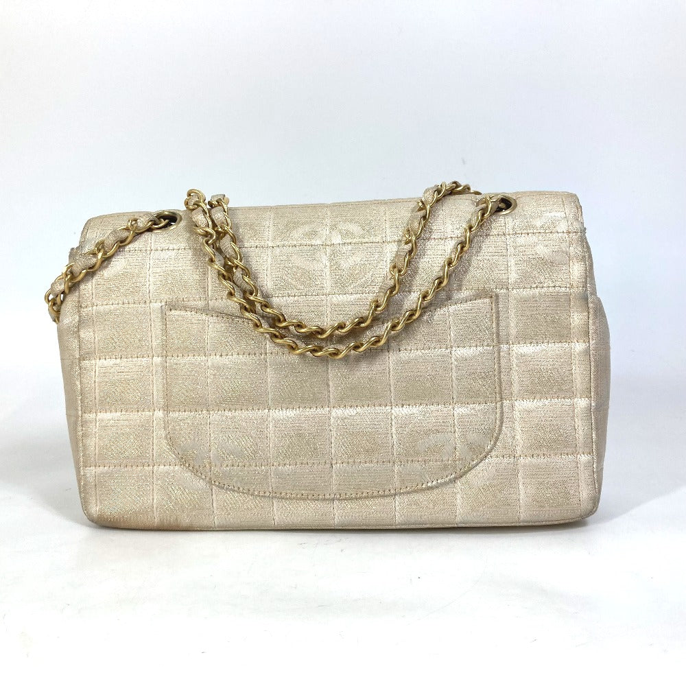 CHANEL Coco Mark CC Chocobar Double Chain Crossbody Shoulder Bag Canvas Women's Beige
