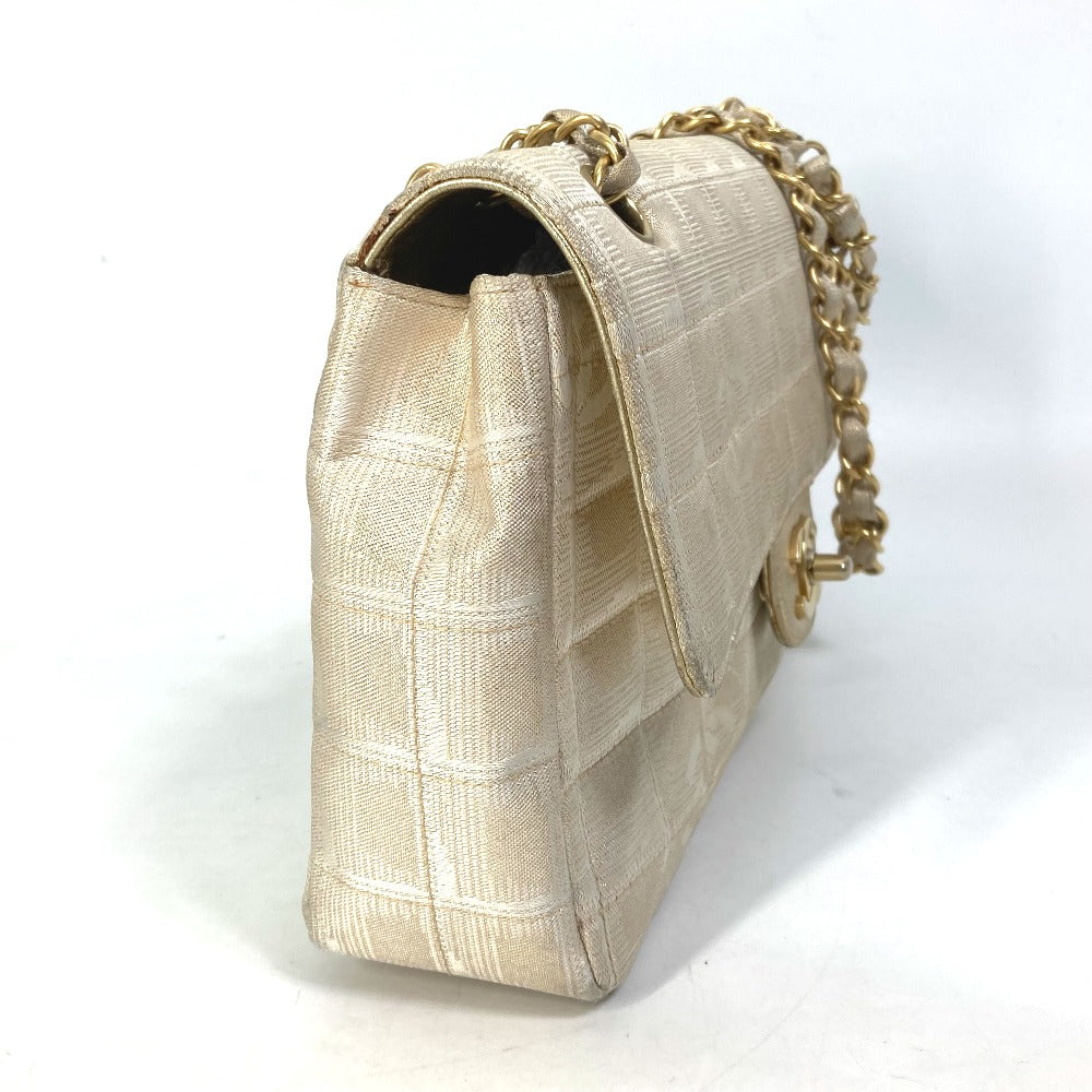 CHANEL Coco Mark CC Chocobar Double Chain Crossbody Shoulder Bag Canvas Women's Beige
