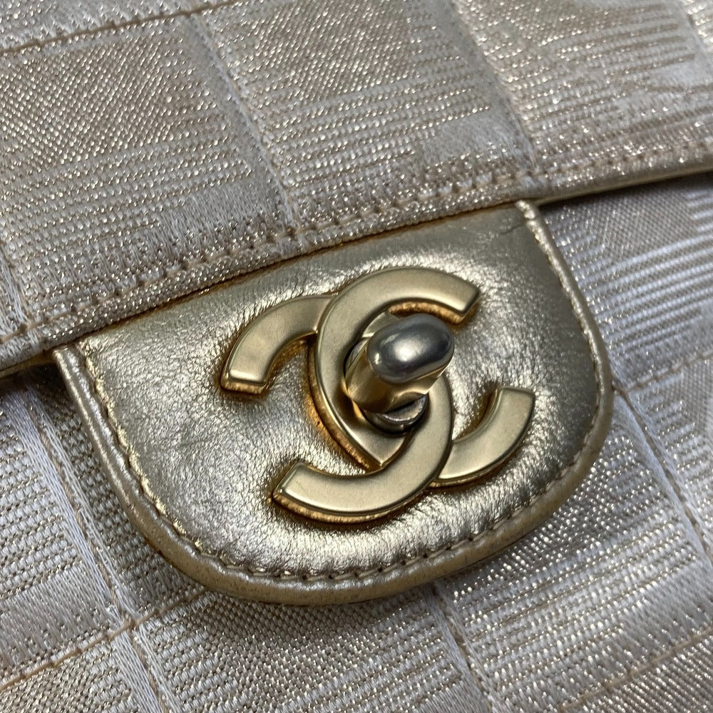 CHANEL Coco Mark CC Chocobar Double Chain Crossbody Shoulder Bag Canvas Women's Beige