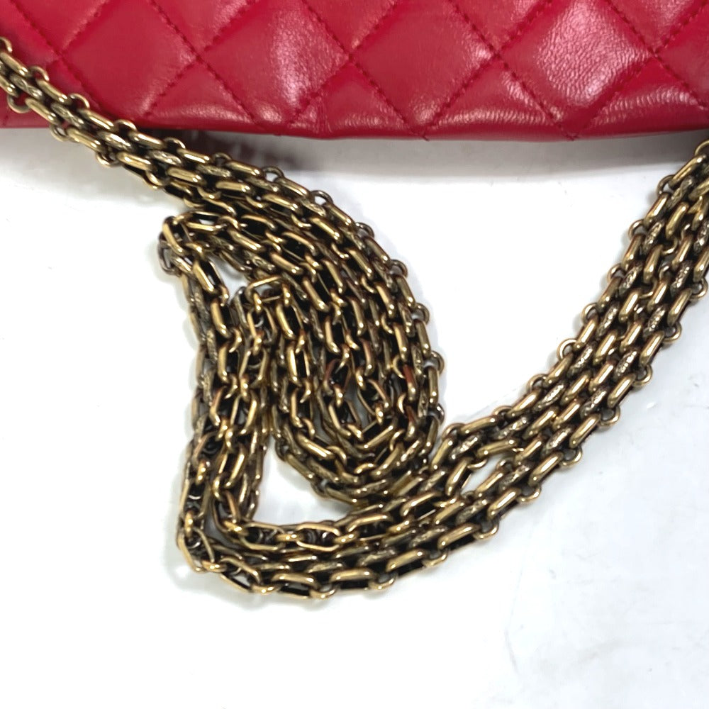 CHANEL CC Coco Mark Matelasse Quilted Mini Boston Bag with Double Chain, Lambskin, Women's, Red