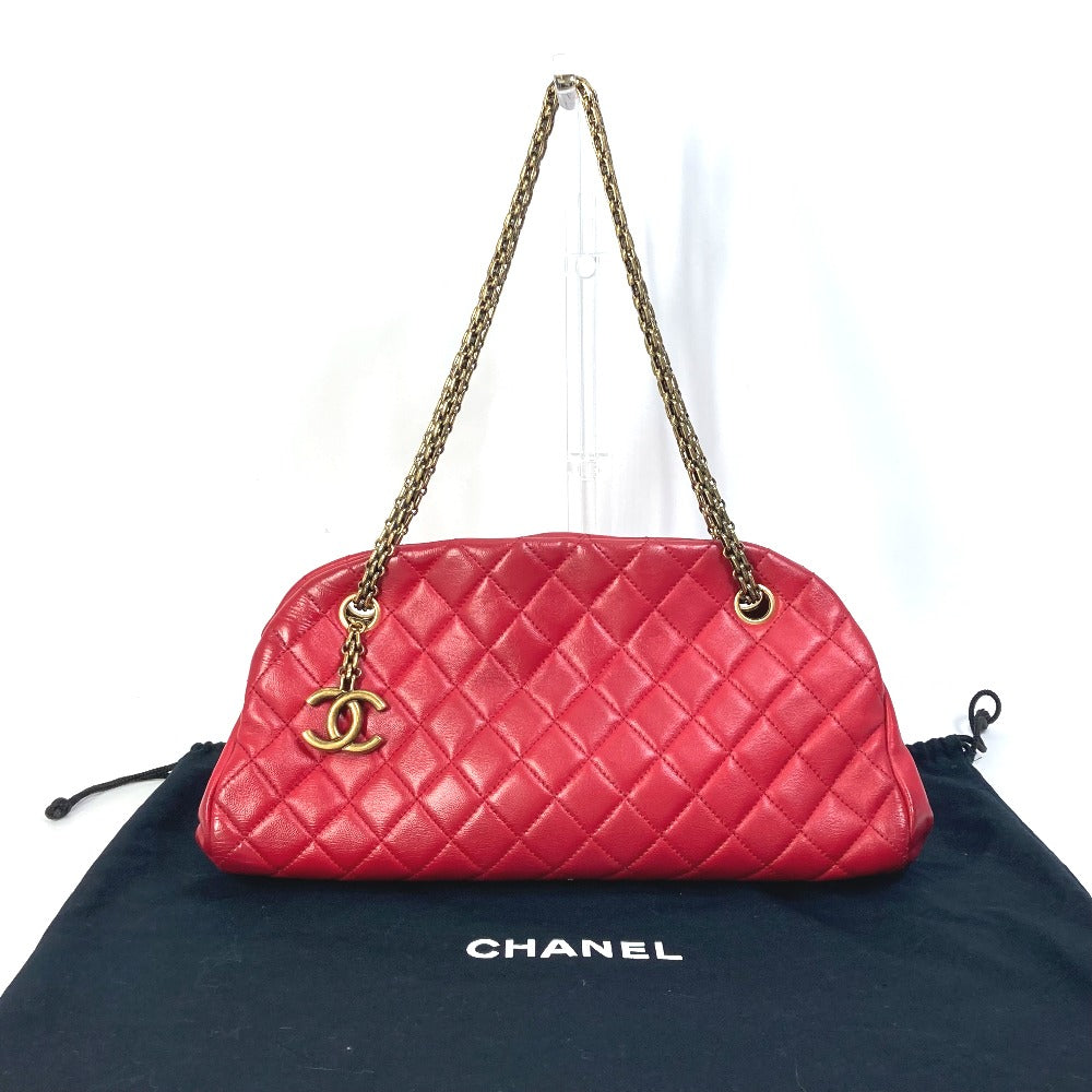 CHANEL CC Coco Mark Matelasse Quilted Mini Boston Bag with Double Chain, Lambskin, Women's, Red