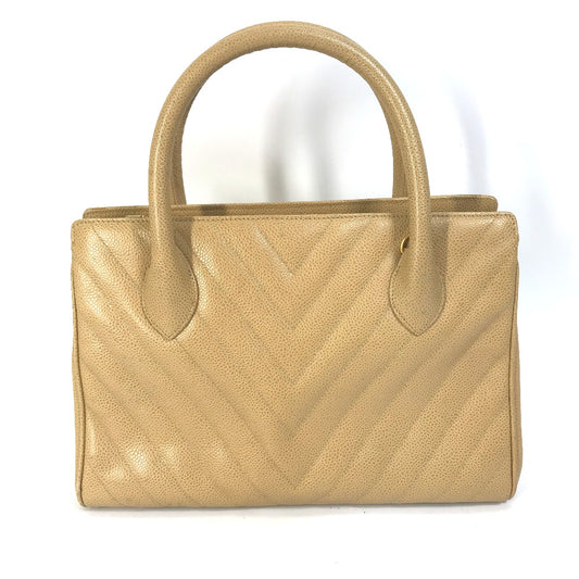 CHANEL Chevron V-Stitch Vintage Tote Bag, Caviar Leather, Beige