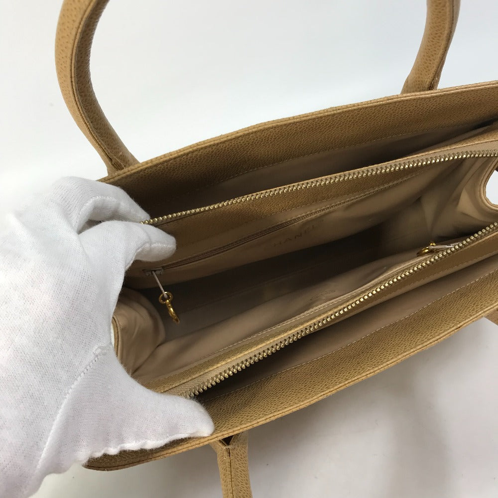 CHANEL Chevron V-Stitch Vintage Tote Bag, Caviar Leather, Beige