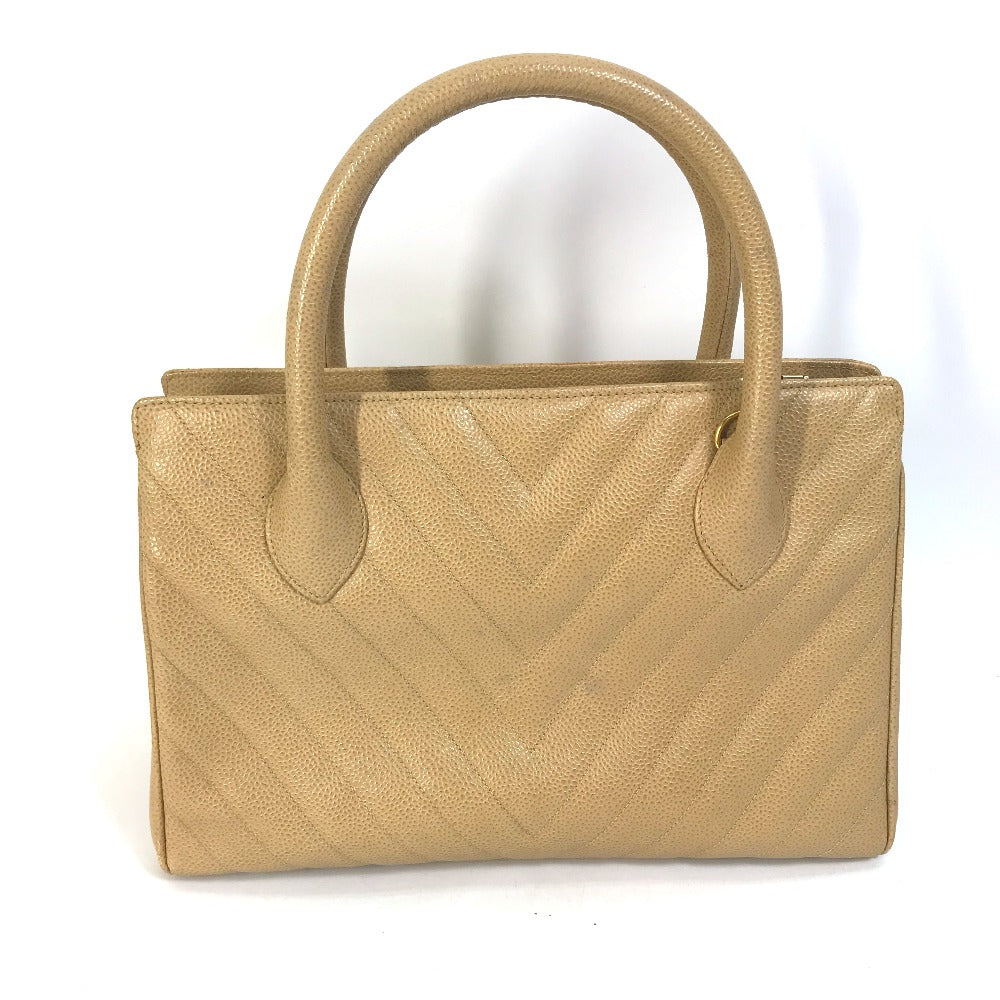 CHANEL Chevron V-Stitch Vintage Tote Bag, Caviar Leather, Beige