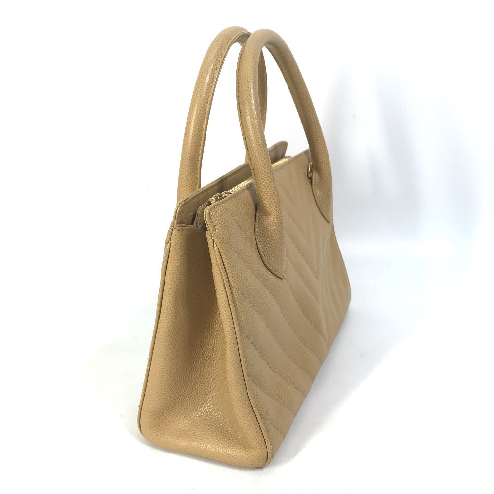CHANEL Chevron V-Stitch Vintage Tote Bag, Caviar Leather, Beige
