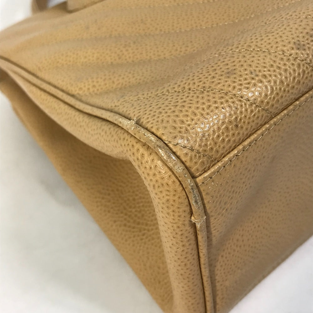 CHANEL Chevron V-Stitch Vintage Tote Bag, Caviar Leather, Beige