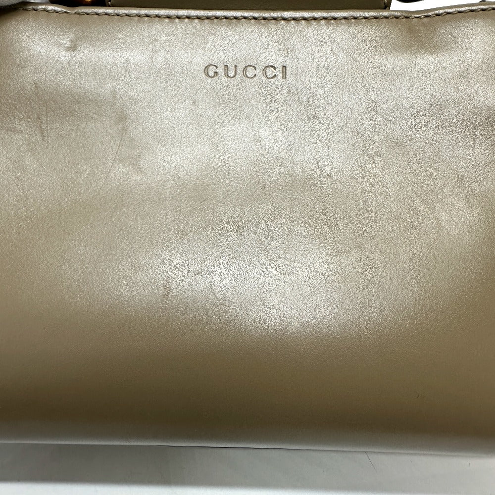 GUCCI 470271 Bamboo Faux Pearl Leather Handbag, Brown, Women's