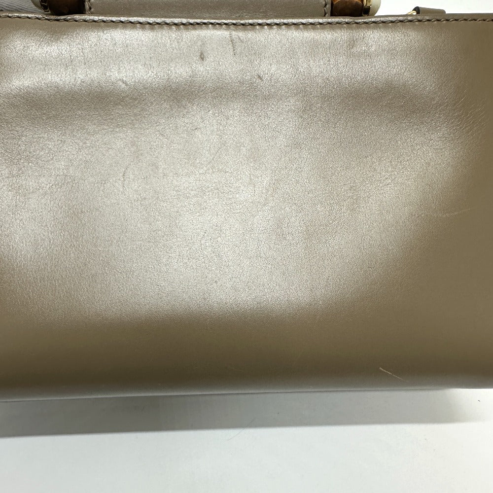 GUCCI 470271 Bamboo Faux Pearl Leather Handbag, Brown, Women's