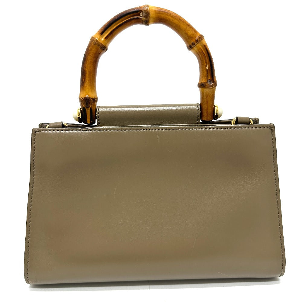 GUCCI 470271 Bamboo Faux Pearl Leather Handbag, Brown, Women's