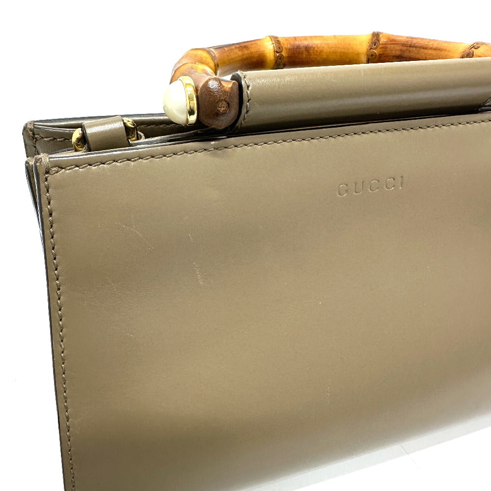 GUCCI 470271 Bamboo Faux Pearl Leather Handbag, Brown, Women's