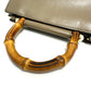 GUCCI 470271 Bamboo Faux Pearl Leather Handbag, Brown, Women's