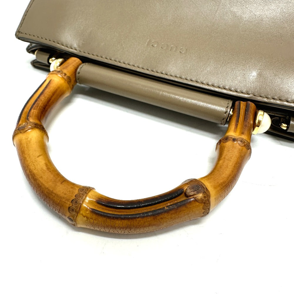 GUCCI 470271 Bamboo Faux Pearl Leather Handbag, Brown, Women's