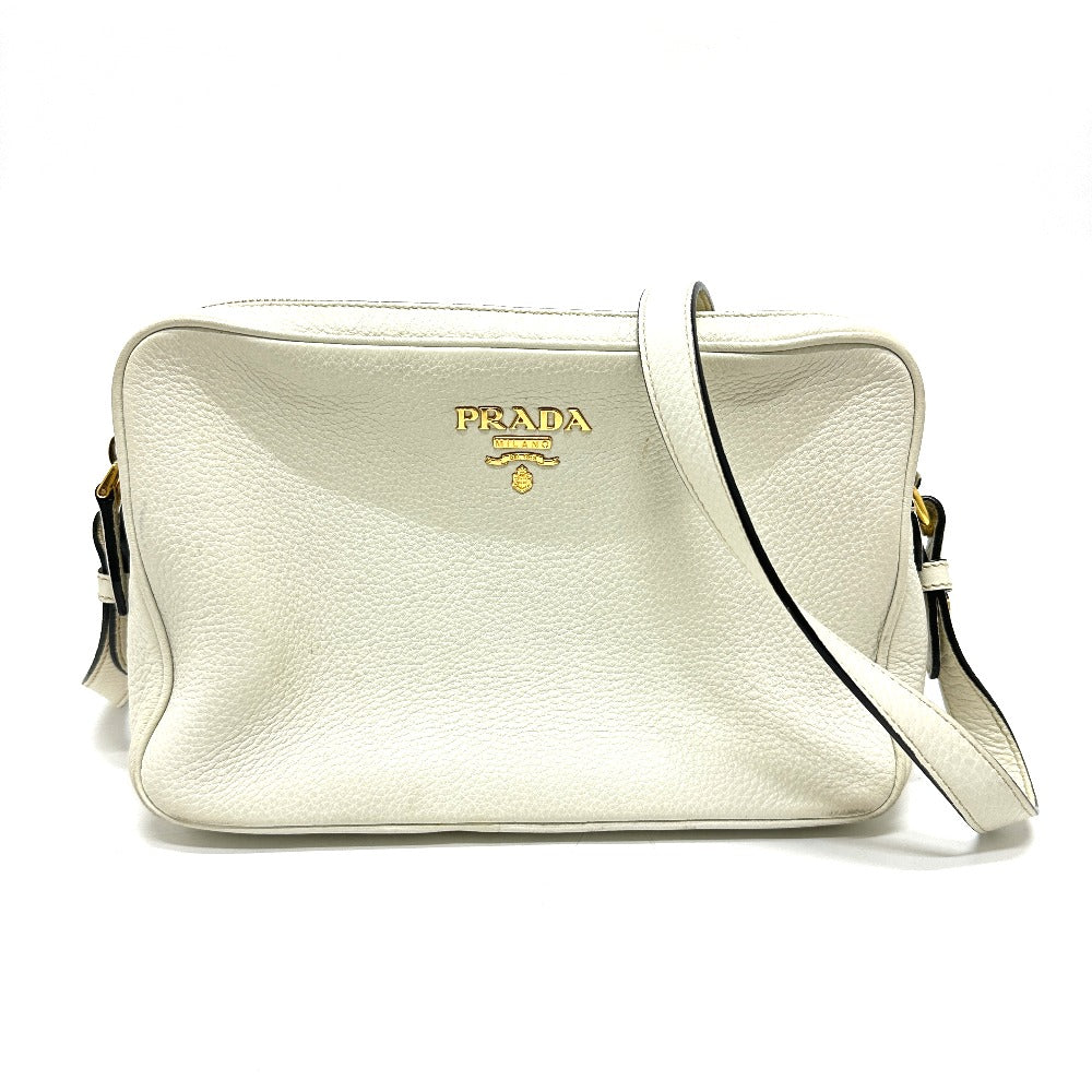 PRADA Crossbody Pochette Bag with Logo, Double Zipper, Shoulder Bag, Leather, Women's, White