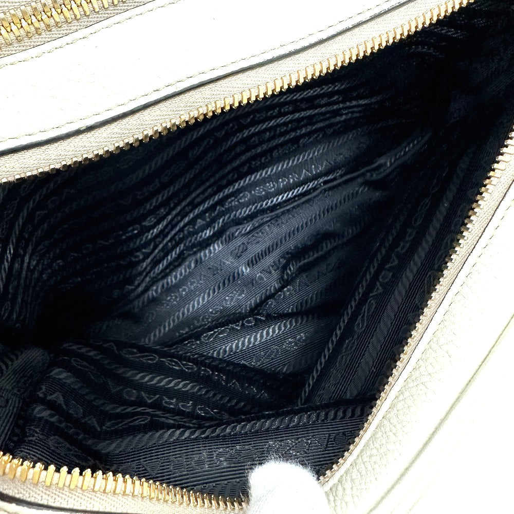 PRADA Crossbody Pochette Bag with Logo, Double Zipper, Shoulder Bag, Leather, Women's, White
