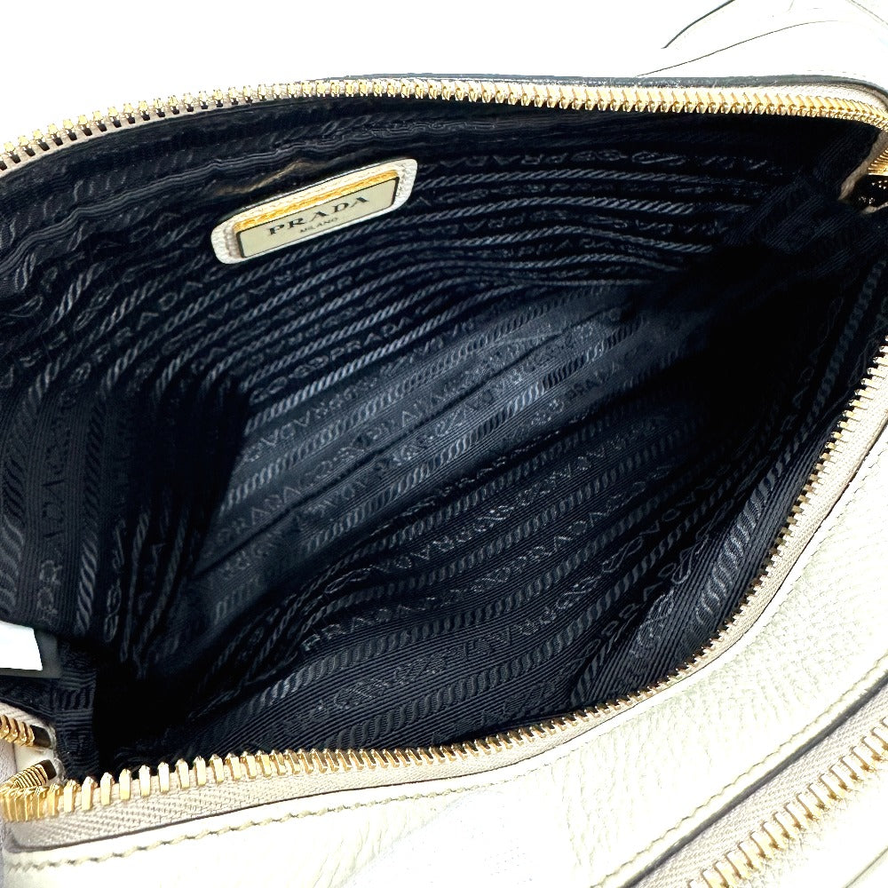 PRADA Crossbody Pochette Bag with Logo, Double Zipper, Shoulder Bag, Leather, Women's, White