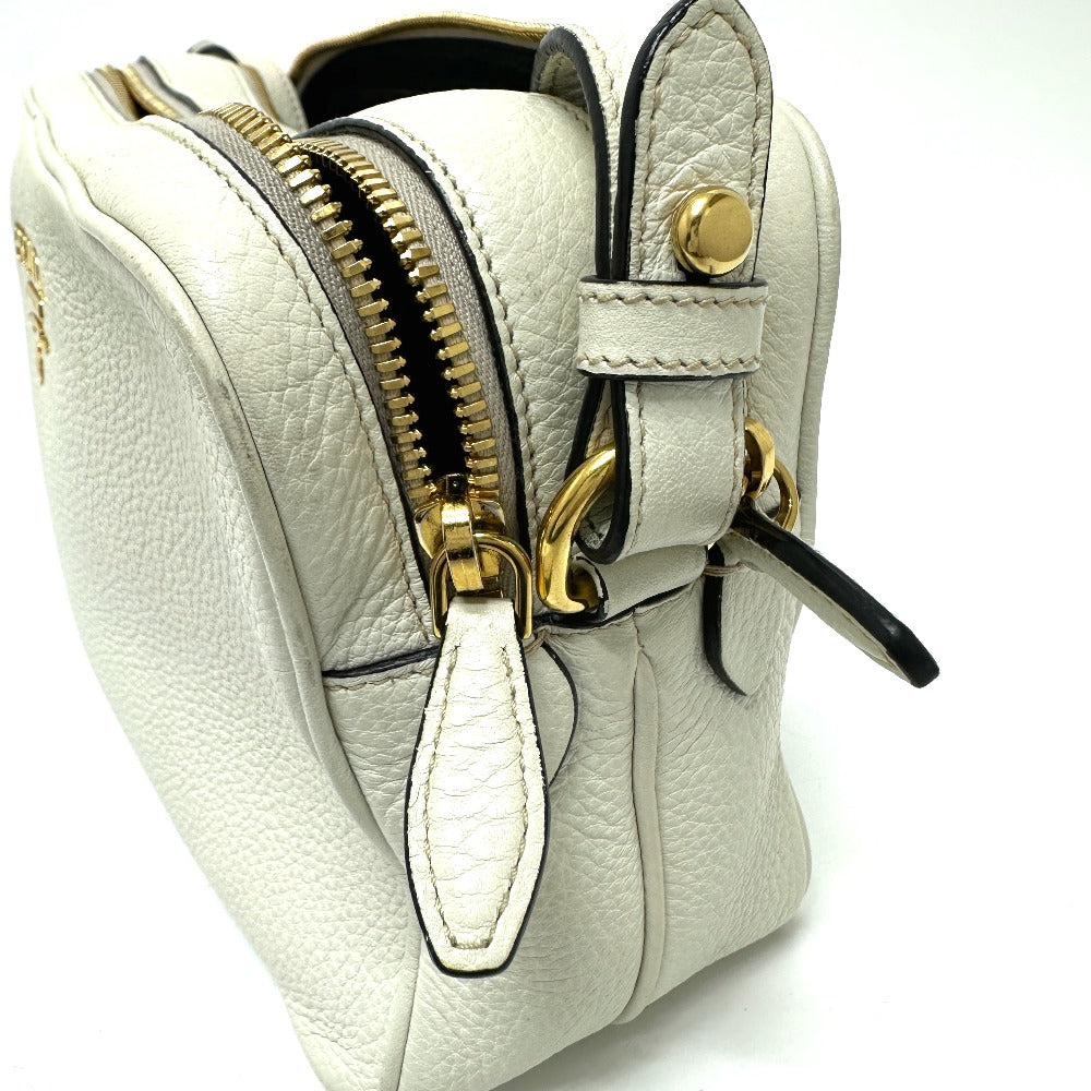 PRADA Crossbody Pochette Bag with Logo, Double Zipper, Shoulder Bag, Leather, Women's, White