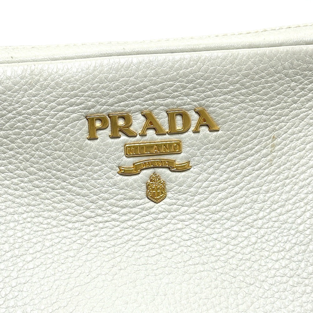 PRADA Crossbody Pochette Bag with Logo, Double Zipper, Shoulder Bag, Leather, Women's, White