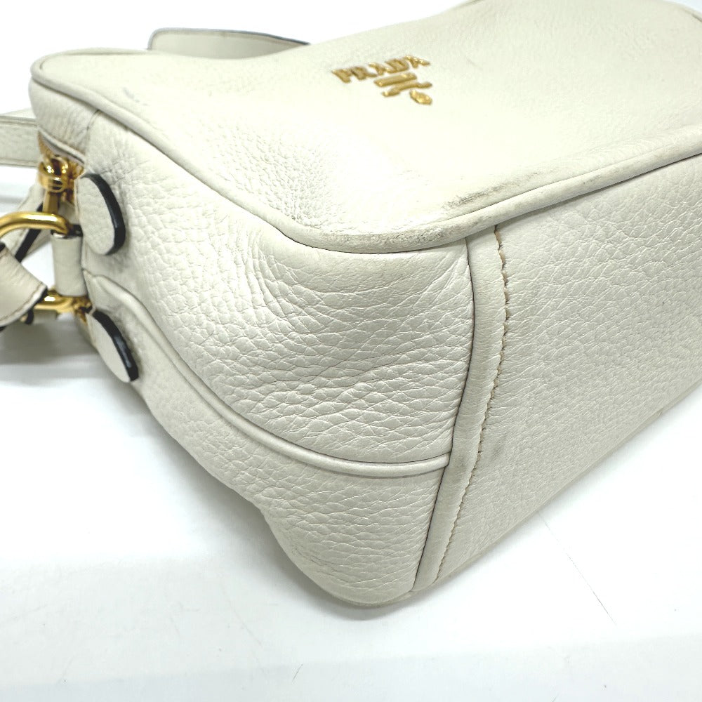PRADA Crossbody Pochette Bag with Logo, Double Zipper, Shoulder Bag, Leather, Women's, White