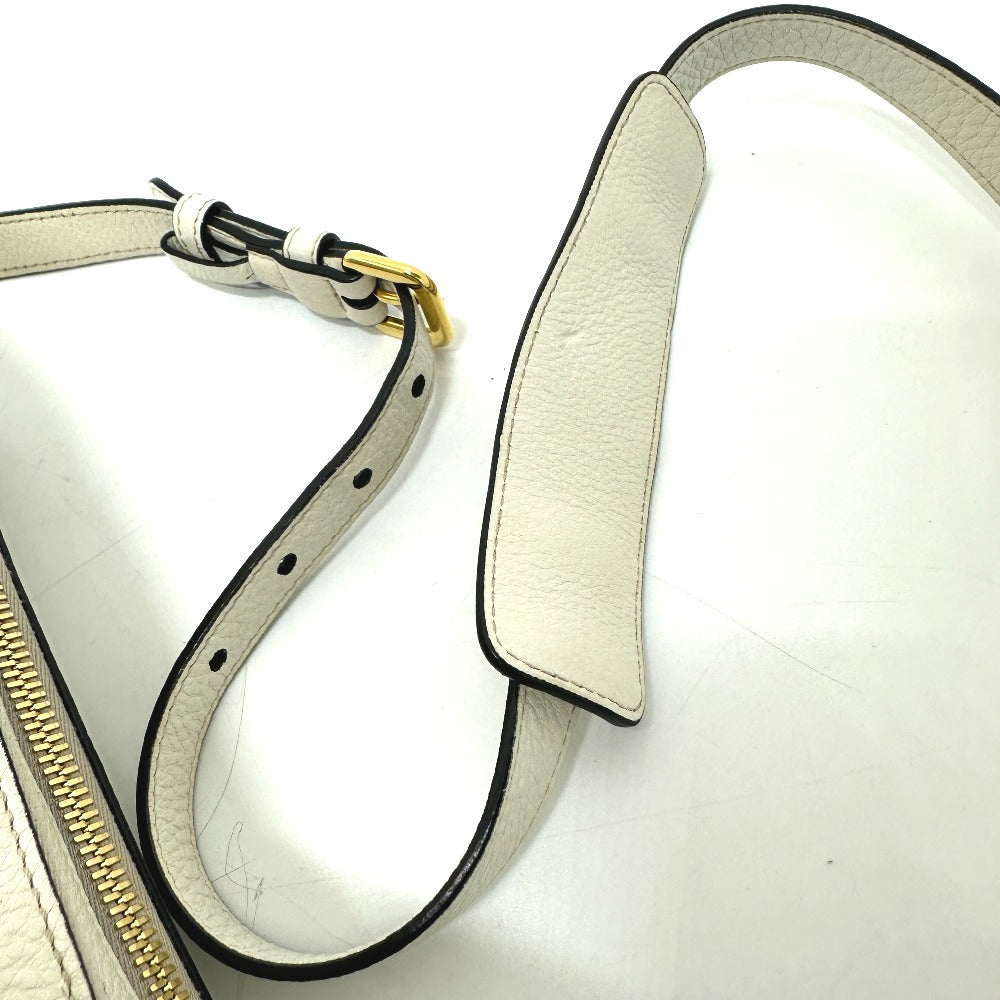 PRADA Crossbody Pochette Bag with Logo, Double Zipper, Shoulder Bag, Leather, Women's, White