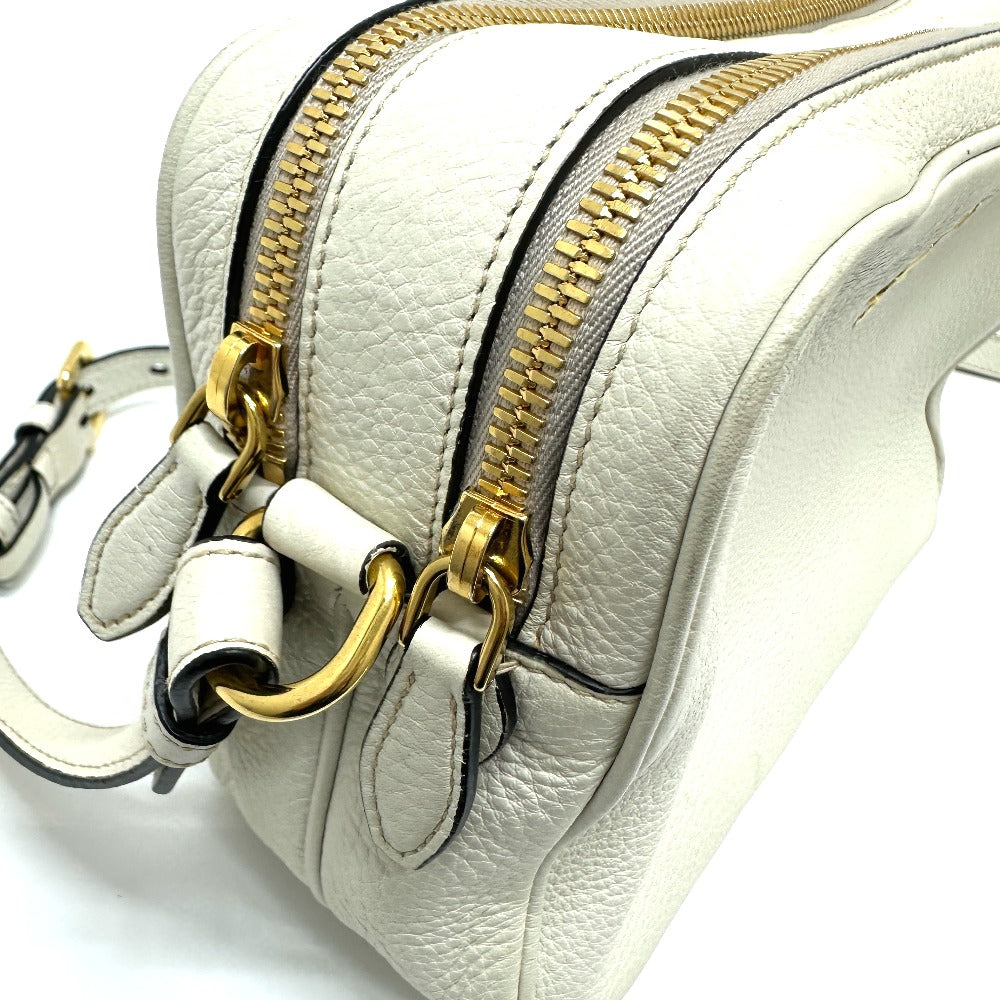 PRADA Crossbody Pochette Bag with Logo, Double Zipper, Shoulder Bag, Leather, Women's, White