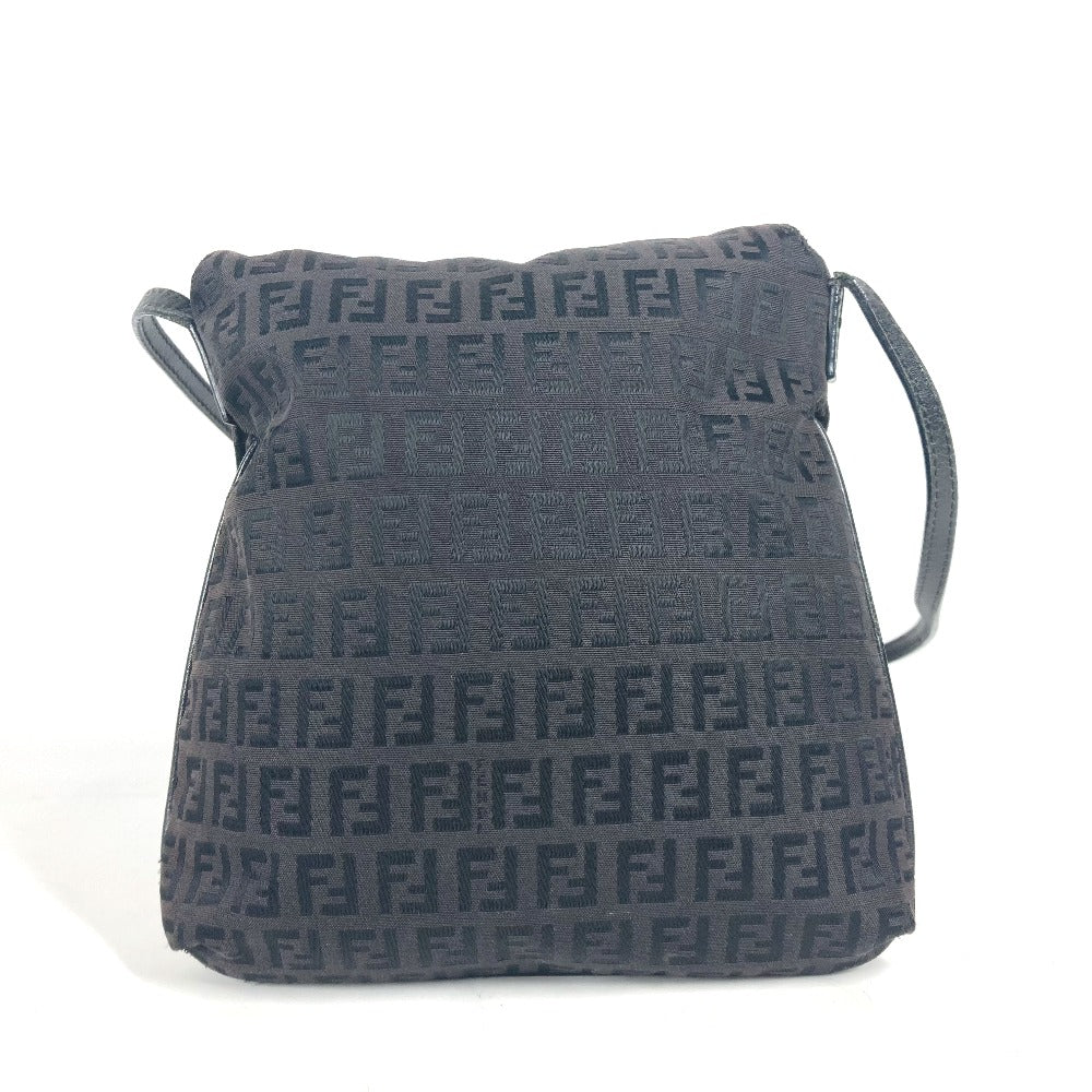 FENDI ズッキーノ ロゴ フラップ 斜め掛け カバン ポシェット ショルダーバッグ レザー/キャンバス レディース ブラウン