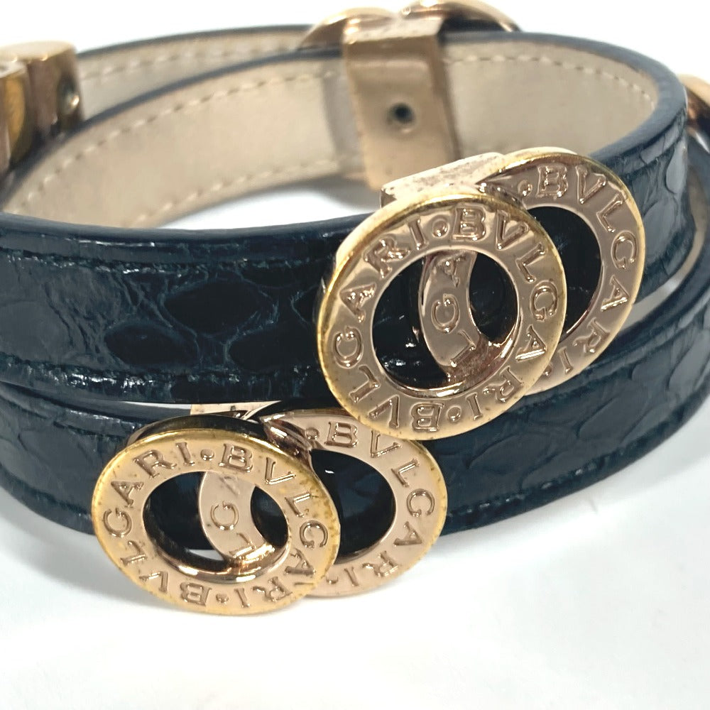BVLGARI ダブルコイルド ブルガリブルガリ ロゴ アクセサリー 2重 ブレスレット レザー レディース ブラック