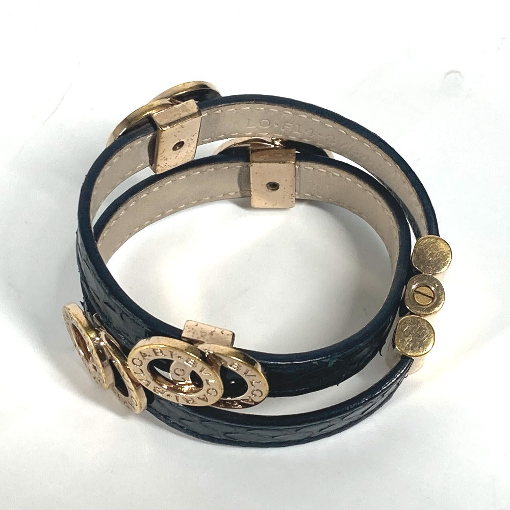 BVLGARI ダブルコイルド ブルガリブルガリ ロゴ アクセサリー 2重 ブレスレット レザー レディース ブラック