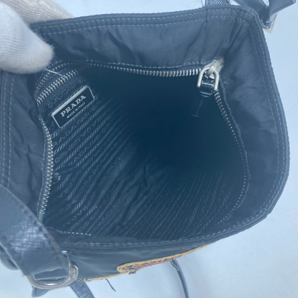 PRADA Logo Embroidered Crossbody Pochette Shoulder Bag in Nylon/Leather, Black