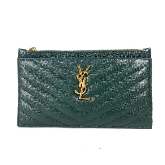 SAINT LAURENT PARIS 636312 モノグラム YSLロゴ カバン ポーチ  クラッチバッグ レザー ユニセックス グリーン