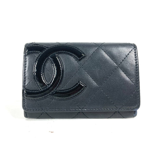 CHANEL カンボンライン CC ココマーク 名刺入れ パスケース 2つ折り コインケース 財布 カードケース レザー レディース ブラック