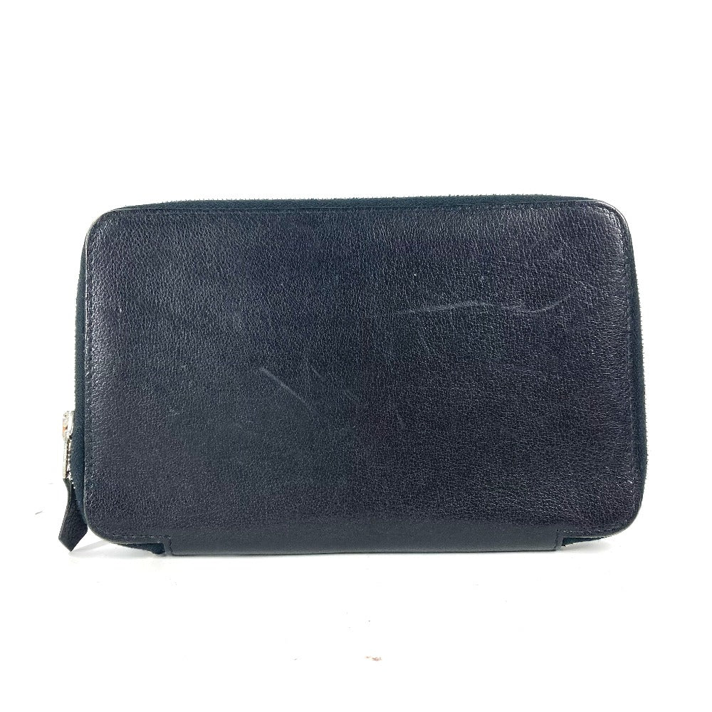 HERMES Round Zipper System Planner Stationery Leather Cover Unisex Black