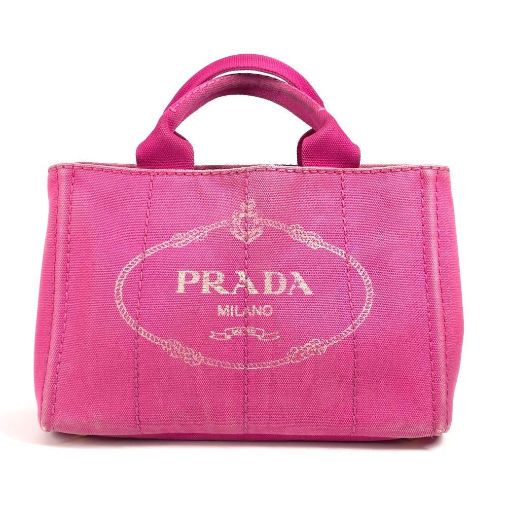 PRADA Canapa logo Bag Tote Bag Hand Bag Canvas pink/White Used