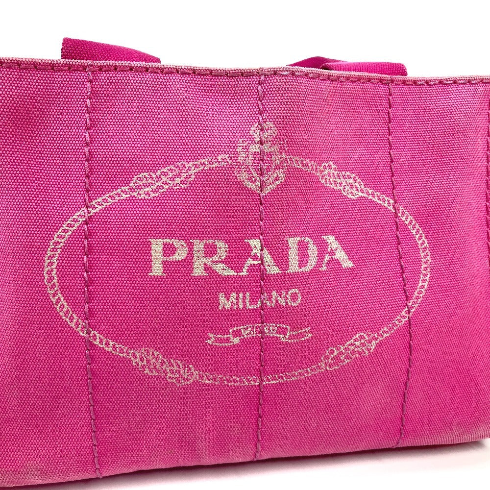 PRADA Canapa logo Bag Tote Bag Hand Bag Canvas pink/White Used