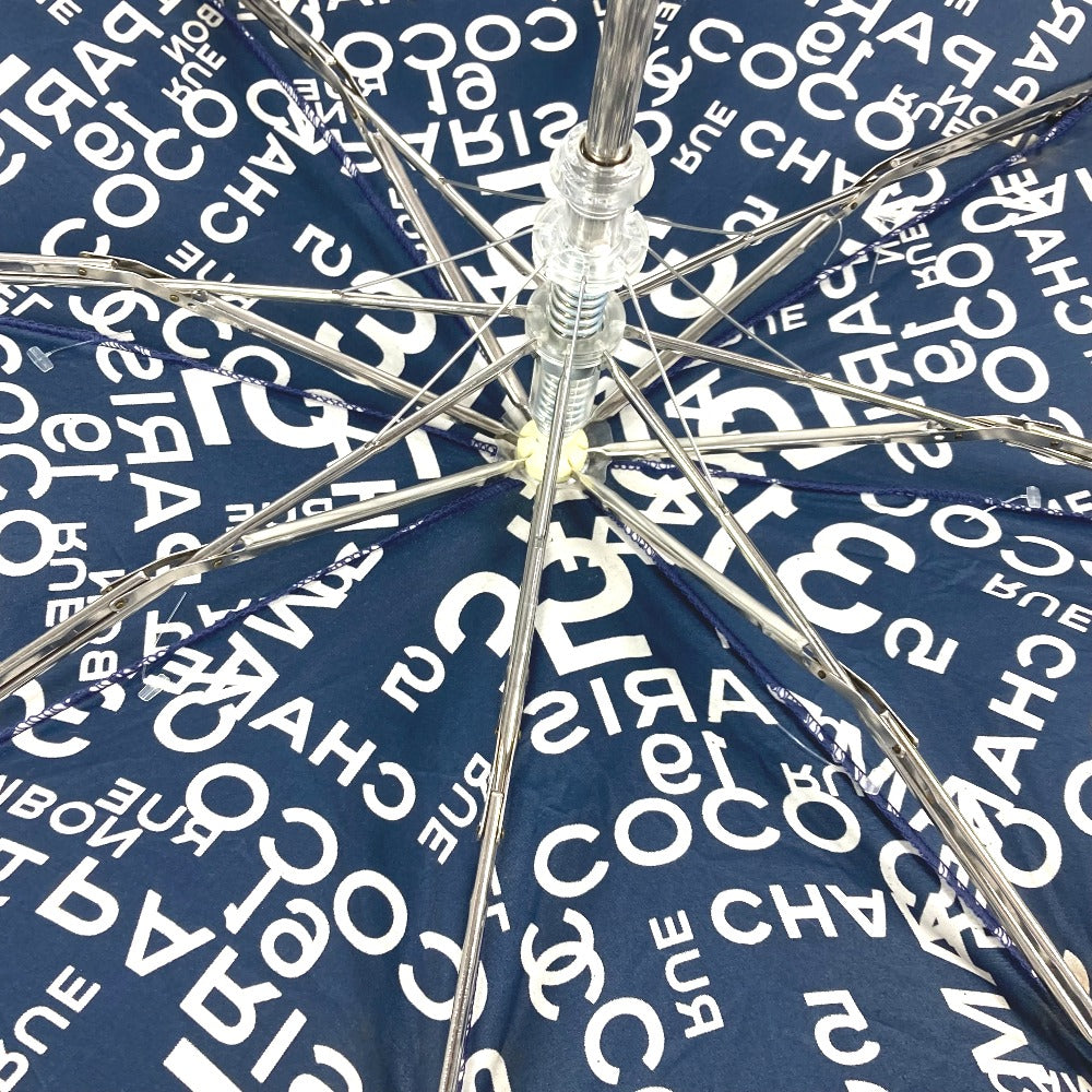 CHANEL バイシーライン パラプリュイ アンブレラ 折り畳み傘 ワンタッチ ポーチ付き 傘 コットン レディース ネイビー - brandshop-reference