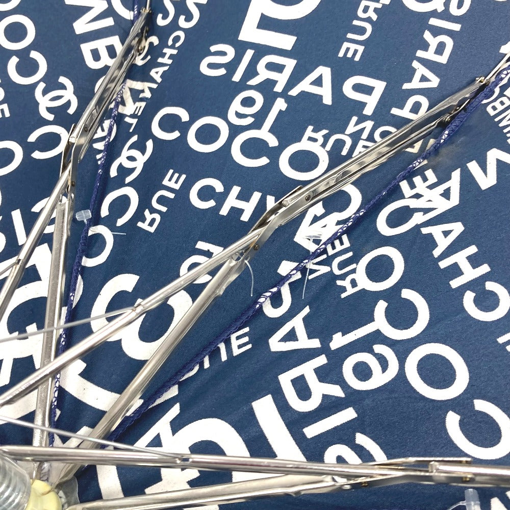 CHANEL バイシーライン パラプリュイ アンブレラ 折り畳み傘 ワンタッチ ポーチ付き 傘 コットン レディース ネイビー - brandshop-reference